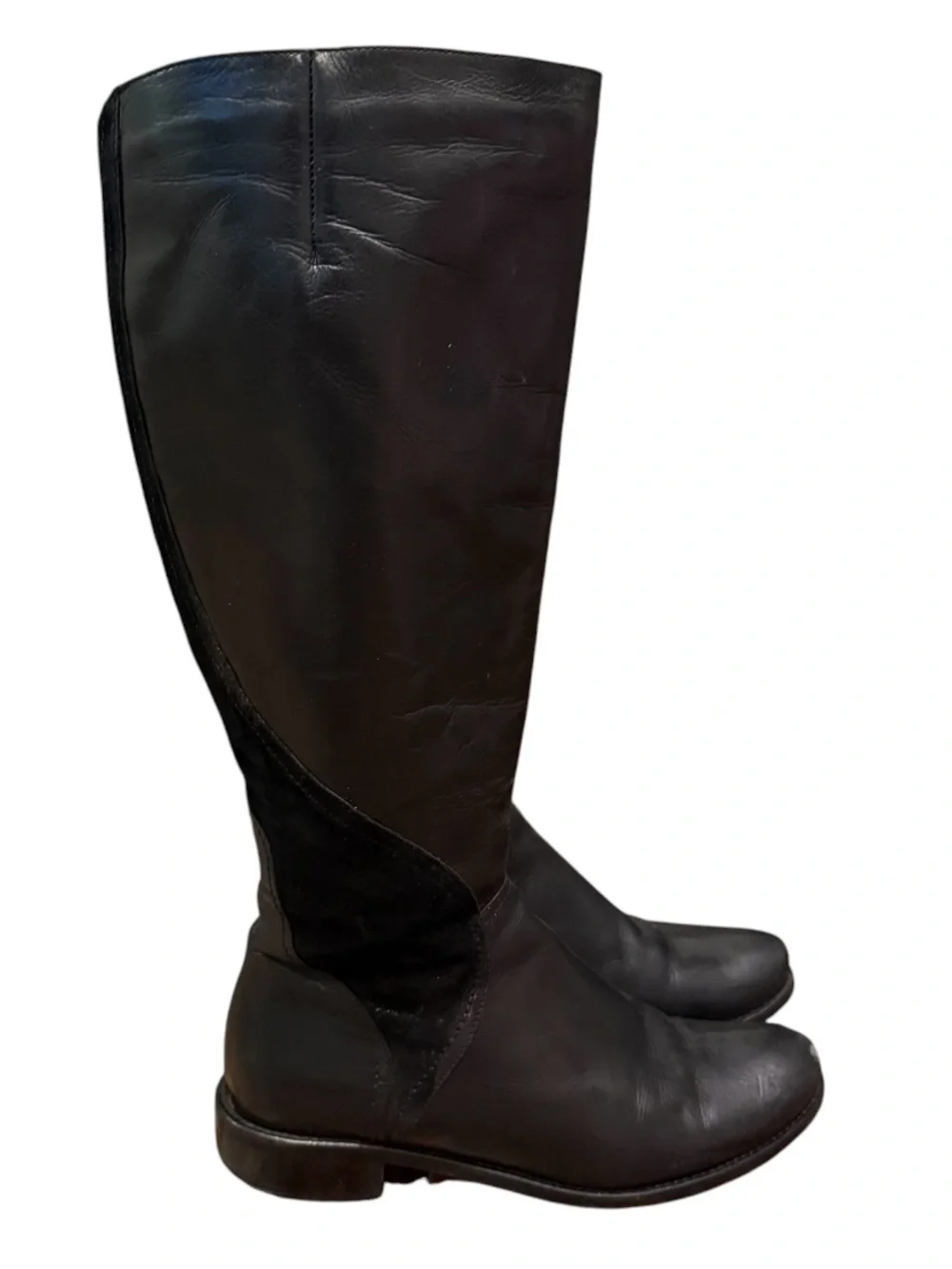 Italian Leather Knee High Boots Black Artisan Made Side Zip Size 9